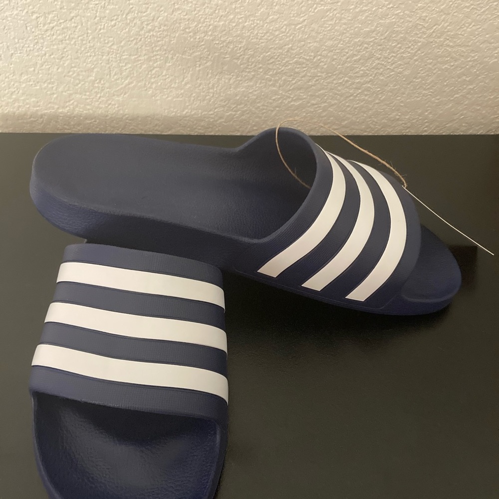 NEW MENS ADIDAS SHOWER POST SWIM SLIDES SZ 11 12 F35542 COMES WITH A BOX BLUE - Picture 7 of 8